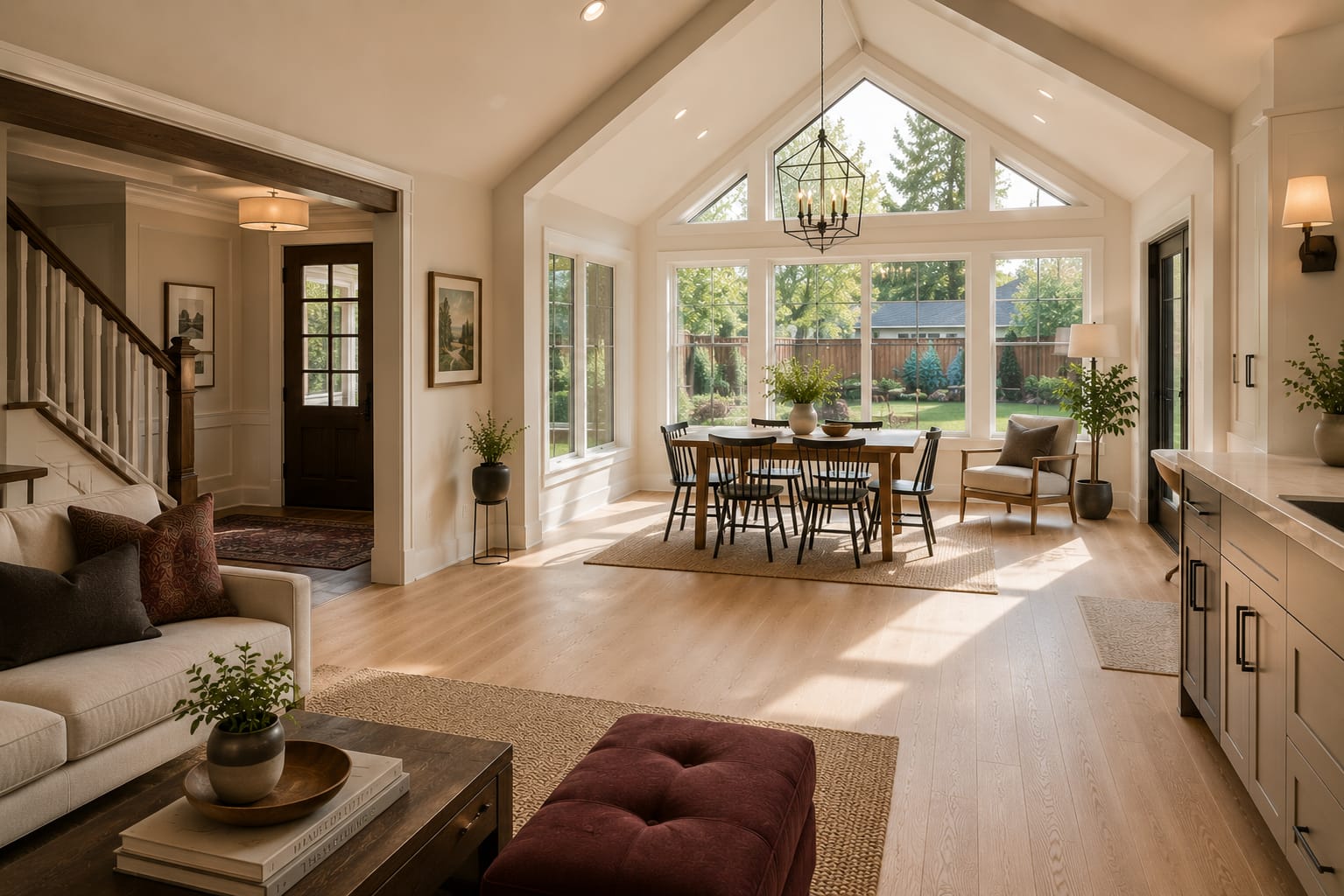 Home addition with matching rooflines blending into the existing house